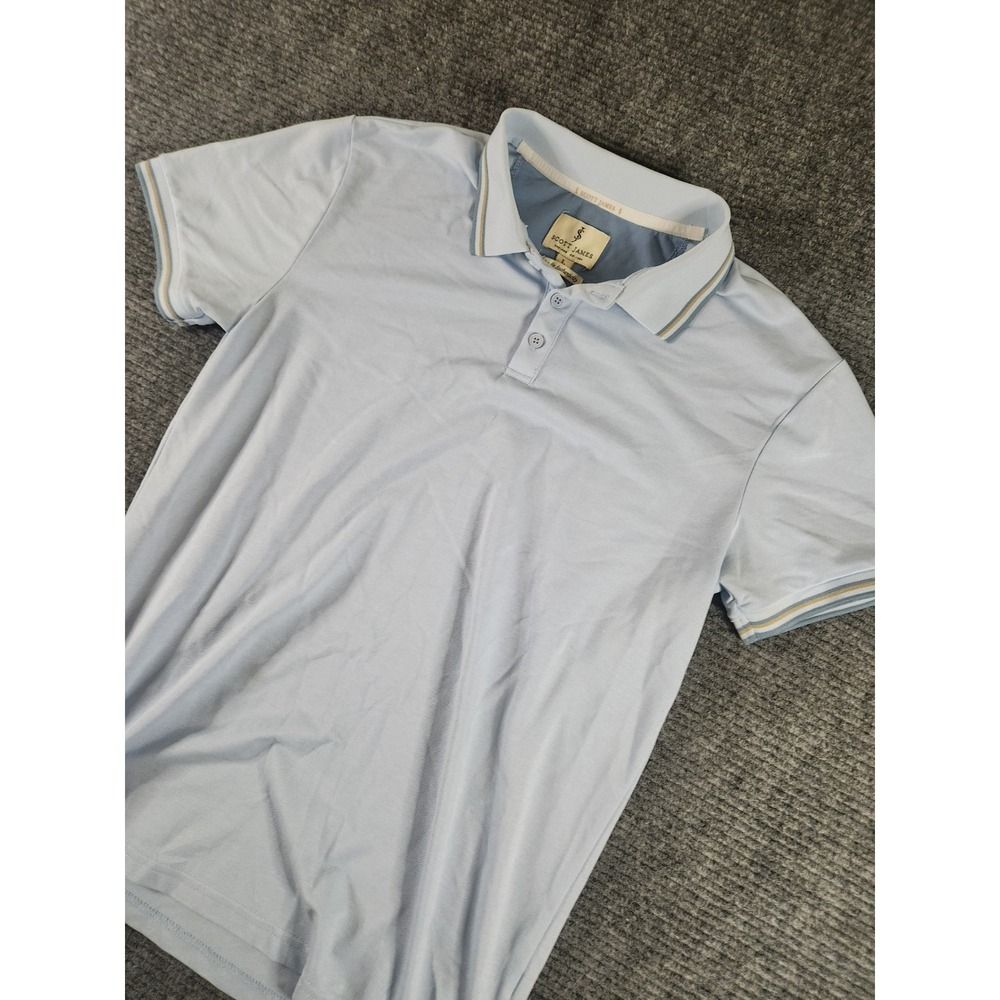 Scott James Mens Light Blue Short Sleeve Pique Polo Shirt Large Tipped Collar
